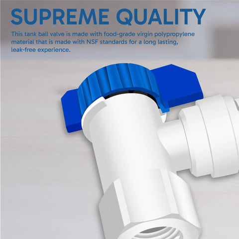 Close-up of a Tank Ball Valve With Gasket For Water Purification And Reverse Osmosis Systems, showing quick connect fitting.