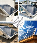 Adjustable Solar Panel Mounting Brackets Kit 22 Inch Tilting Mounts For 100 To 200W Panels in various setups.