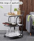 A bar cart with glasses and bottles on Heavy Duty 2 Inch Swivel Caster Wheels With Five Sixteenth Inch Threaded Mount 330 Lb Capacity Quiet PU Dual Locking Castors With Brakes Carbon Steel Frame No Noise Wheels For Carts Dollies Tool Chests.