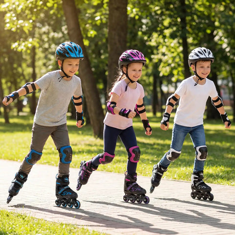 Kids skating with Adjustable Kids Inline Skates With Four Size Settings And Bright Light Up Wheels For Boys And Girls Indoor Outdoor Use