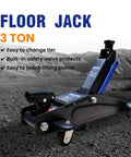 Beefy 3 Ton Low Profile Floor Jack For SUVs And Cars With Wheels Fast Lift Hydraulic Jack Stable Support For Multiple Vehicles Lifting And Tire Changes Five To Seventeen Inch Range Nine To Twenty One Inch Height