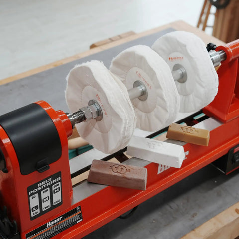 Woodworking Lathe Buffing System MT2 Mandrel 8 Inch Three Step Buffing Wheel Kit With Polishing Compounds setup