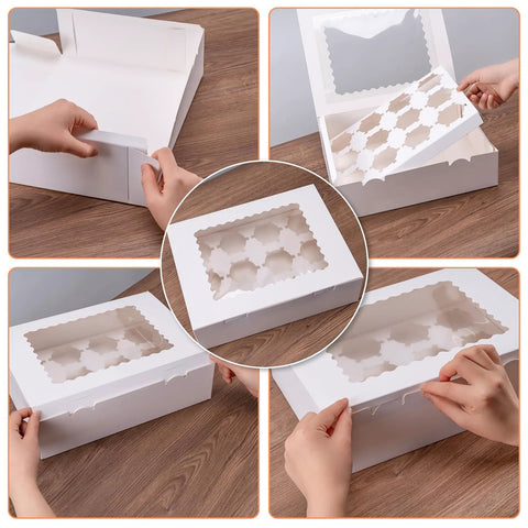 Six Pack Cupcake Boxes With Windows Hold Twelve Cupcakes Bakery Grade Cardboard Containers For Easy Transport And Presentation