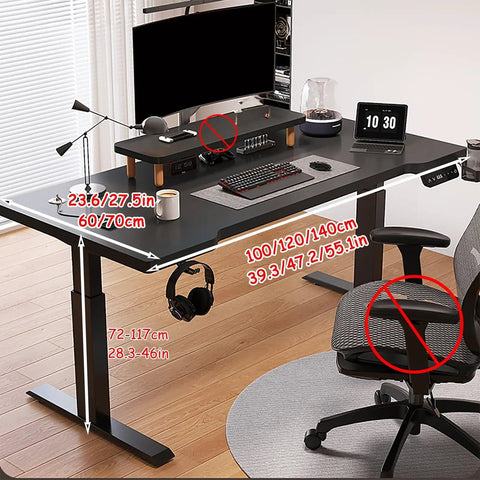 Smooth Lift Height Adjustable Standing Desk Rock Solid Steel Frame With Spacious Wood Top Quiet Sit Stand Workstation with monitor and accessories.