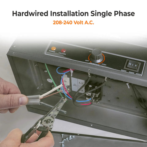 Electrical installation of 5000W Ceiling Mounted Garage Heater For Indoor Use 240V Electric Shop Heater with 3 Heat Settings.