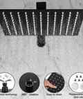 All Metal Shower System With 10 Inch Rain Shower Head And 2 In 1 Handheld Wall Mounted Matte Black Finish in use, showing water flow.