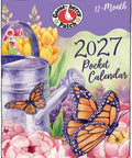 Front cover of the Compact 2027 Pocket Calendar For On The Go Easy Day To Day Planning, featuring flowers and butterflies.
