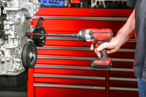 Long Reach Three Eighths Inch Drive Socket Extension Set With Six Inch, Ten Inch, Twelve Inch, And Eighteen Inch Extensions in use