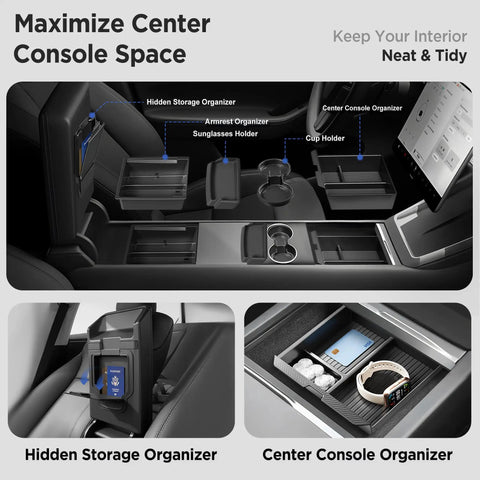 Center Console Organizer Tray For Tesla Model Y Juniper 2025 2026 And Model 3 Highland 2024 2025 2026 Cup Holder Tray Matte Black US