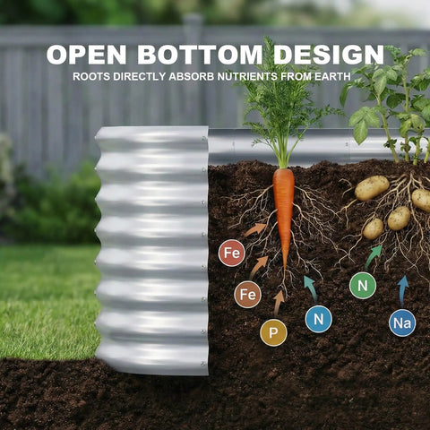 Cross-section of Galvanized Oval Raised Garden Bed 4 By 2 By 2 Ft Outdoor Planter Boxes For Vegetables, showing nutrient absorption.