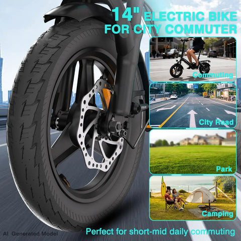 Folding Electric Bike For Adults And Teens With 400W Motor UL Certified Commuter Ebike 23 MPH Top Speed And 25 Mile Range 36V 10Ah Battery Dual Disc Brakes Compact Portable And Easy To Fold, 14-inch wheel