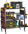 All In One Power Tool Organizer Cart With 4 Tier And Rolling Wheels, Heavy Duty Tool Storage Stand With Side Pockets And Drill Holder Layer