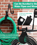 Heavy Duty Garage Wall Hooks Set With 2 Cord Straps 4 Steel Hangers holding hoses on a brick wall, close-up of straps