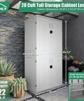 Beefy Heavy Duty Outdoor Tall Storage Cabinet Weatherproof 28 Cu Ft Garage Organizer with 4 Adjustable Shelves, Locking Double Doors in a patio setting