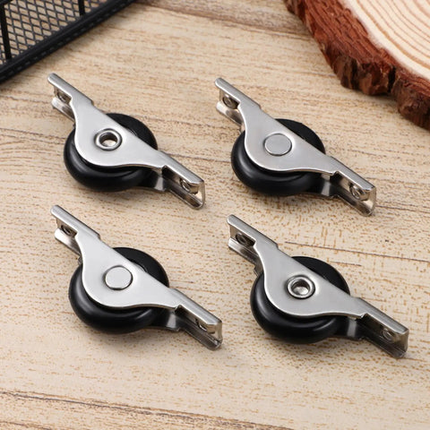 Heavy Duty Sliding Door Roller Wheels Kit With Slick Nylon Casters For Barn Glass And Closet Doors set of four nylon and stainless steel wheels.