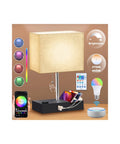 RGB Smart Table Lamp With Remote Control Alexa Voice And App Control Music Sync Dimmable Nightstand Lamp With Charging Station