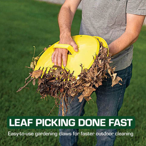 Person using Two Leaf Scoops Set For Yard Cleanup Heavy Duty Plastic With Built In Handles Yall For Grabbing Leaves