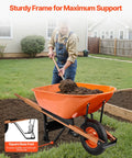 One Wheel Dump Cart For Garden And Yard, 6 Cu Ft Capacity, 330 Lb Load, Built Tough Wheelbarrow In Use On Lawn
