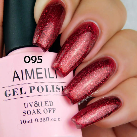 Glitter Gel Nail Polish Set For Christmas 6 Colors 10ml Each Vegan Cruelty Free Hema Free Gift Kit with red sparkle polish
