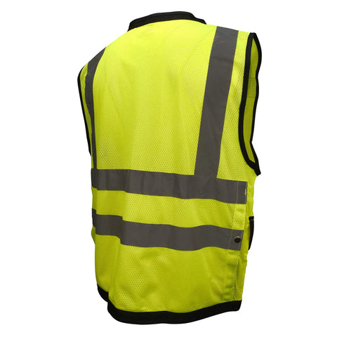 Professional Grade High Visibility Safety Vest Class 2 Reflective Trim Heavy Duty Construction Workwear For Outdoor Crews Safety Green Medium, back view showing mesh design and reflective stripes.
