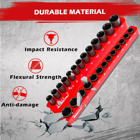 Top Notch Quarter Inch Metric Magnetic Socket Organizer Set Holds 26 Sockets With Boss Level Detachable Tray And Five Millimeter Industrial Magnet Base Sweet Upgrade For Garage Or Home Workshop Rack