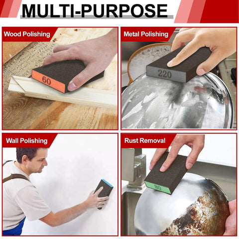 YNZDRWA 8-pack sanding sponges with 60/80/120/220 grit; black foam blocks for wood, metal, drywall and rust removal