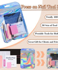 Disposable Press On Nail Prep Kit For Salon Biz, 50-Set Manicure Tool Bundle in holographic bag with tools visible