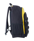 Side view of Heavy Duty Tool Backpack With 22 Pockets And Full Zip Closure, Durable Yellow And Black Design