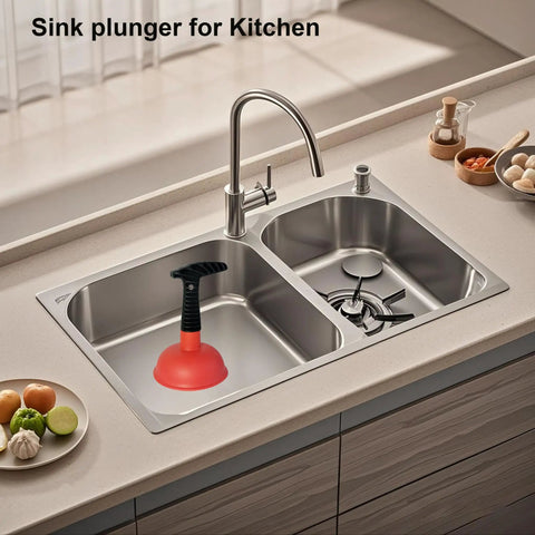 Heavy Duty Mini Sink Plunger With Reinforced Rubber Cup Creates Incredible Suction To Extract Worst Pipe Blockups in kitchen sink.