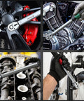 Nine Piece Torque Wrench Set With 1/4 3/8 1/2 Inch Drives, 20-220 Inlb And 5-45 And 10-170 FtLb Ranges, in use on vehicles