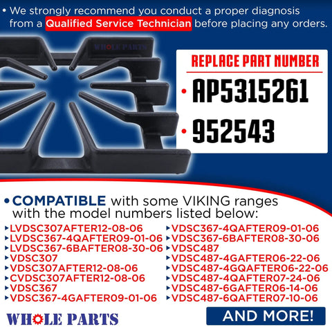 Upgraded Replacement Burner Grate For Black Cooktop Fits Viking Ranges This Non OEM Part Replaces AP5315261 And 952543 Beefed Up Build For Heavy Pots Real World Cooking With Confidence.