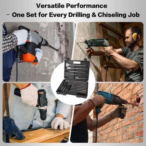Gickbusus 17-piece SDS Plus rotary hammer drill bit and chisel set in carrying case; carbide-tipped bits for concrete and masonry.