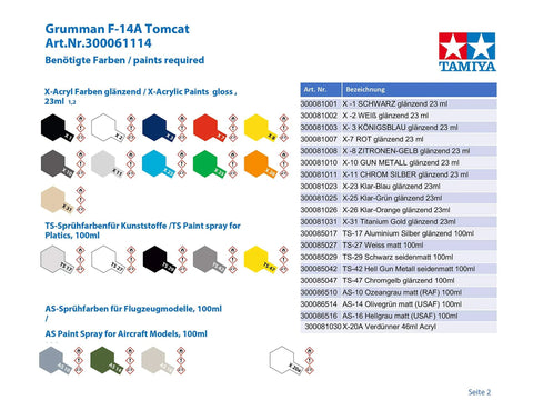 Color guide for 1 To 48 Scale Grumman F-14A Tomcat Model Kit For Builders Who Love DIY Airplane Builds Highly Detailed Plastic Parts