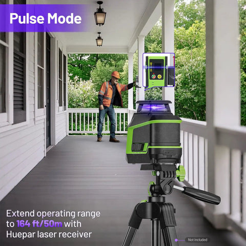 360 Degree Laser Level With Pulse Mode And Self Leveling, 165 Feet Range, Three Brightness Levels, Rechargeable Li Ion Battery, Purple Line Laser Tool For DIY Home Projects on porch