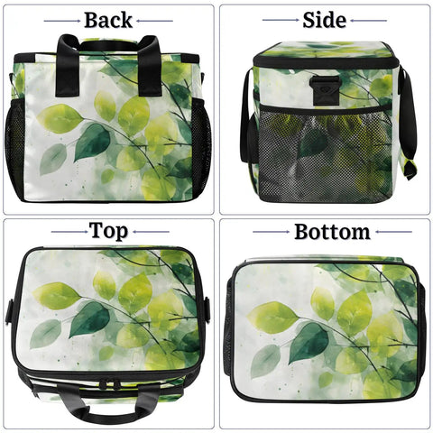 Insulated Picnic Backpack Lunch Bag For On The Go Keeps Food Fresh With 12x8.7x10 Inch Capacity showing multiple angles in leaf pattern