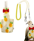 Bird Diaper Harness And Leash Set For Small To Medium Birds with pineapple print, breathable cotton, red bow tie, and yellow stretch leash.