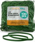 Dark Green Rubber Bands Size 33 3 1/2 In By 1/8 In 100 Pack in plastic bag with two loose bands