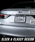 Slim Black Matte Aluminum License Plate Frame Set With Screw Caps Will Not Block Tags on silver car rear