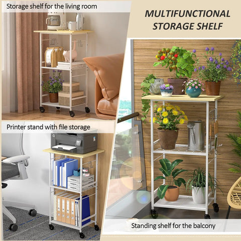 Rolling Kitchen Microwave Cart With 3 Tier Stand And Adjustable Shelf On Wheels Go To Storage Rack for various uses in rooms