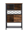 Built Different Industrial Bar Cabinet Featuring Dedicated Wine Rack For Stashing Liquor And Glassware Perfect For Kitchen Sideboards Or Entryway Organizers That Bring Serious Style - front view with wooden and metal finish.