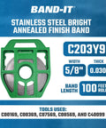 Five-Eighth Inch Wide Stainless Steel Band With Easy Scale Imprint, 0.030 Inch Thick, 201 Stainless, Bright Annealed Finish, 100 Foot Roll.
