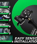 Set Of 4 TPMS Sensor 433MHz Replacement Tire Pressure Monitor System For Chrysler, Dodge, Jeep, Fiat Vehicles Including 200, Pacifica, Voyager, Dart, Durango, Grand Cherokee, Compass, Patriot, Renegade, And 500X, black valve stem sensor