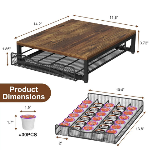 Dimensions of Dope Wooden Coffee Pod Holder With Sliding Drawer, Large Capacity K Cup Storage For Countertop, Perfect For Your Coffee Station At Home Or In The Office Kitchen, Keeps Pods Neatly Stacked And Easy To Grab