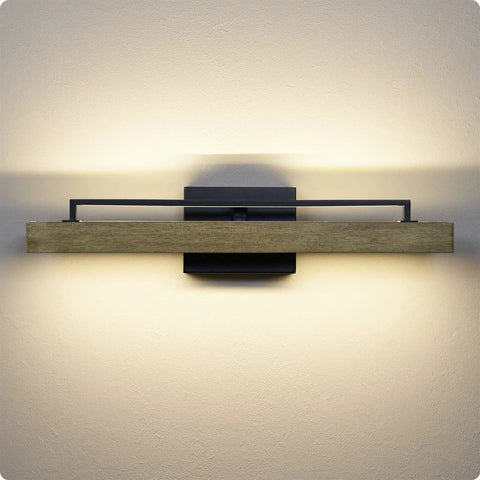 Modern Farmhouse Integrated LED Vanity Light Bar, 24W 3000K Warm White Glow, 25-Inch Hand-Painted Wood Grain Metal Linear Sconce