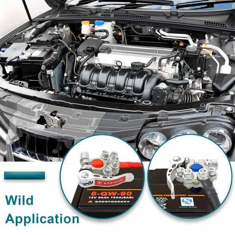 4 Way Battery Terminal Connectors Set For SAE JIS Type A Posts Quick Release Positive And Negative Cable Ends Durable Corrosion Resistant Easy Install Multi Cable Wiring Kit For Your Ride. installed on car battery