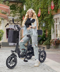 Three Wheel Electric Trike For Adults With 500W Peak Brushless Motor Foldable Ebike 480Wh Removable Battery Easy Step Through Frame Two Seats Up To 45 Miles Stable Senior Friendly Ride Gift For Parents, woman seated on black trike