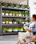 Beefy 5000 Lbs Capacity Heavy Duty Garage Shelving System With 4 Adjustable Tiers, Metal Storage Racks For Garage Basement Warehouse, 69 W x 24 D x 64 H Black, Sturdy And Versatile, plant display with potted greenery