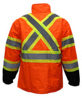 Back view of High Visibility Rain Suit With Jacket And Pants Class 3 ANSI ISEA 107 2015 Orange XL Waterproof Oxford Shell