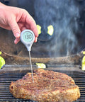 ThermoPop 2 Instant Read Thermometer In Cayenne Red for quick accurate food temperature checks on steak while grilling