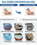 Dual screws for grounding solution: zinc-plated steel and 304 stainless for Legit Heavy Duty Pool Bonding Connectors 6 Pack.